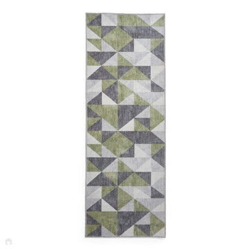 Washable Coral H1057 Modern Geometric Lightweight Printed Polyester Flatweave Green/Grey Runner-Think Rugs-Rug Love - The Most Loved Rug Store